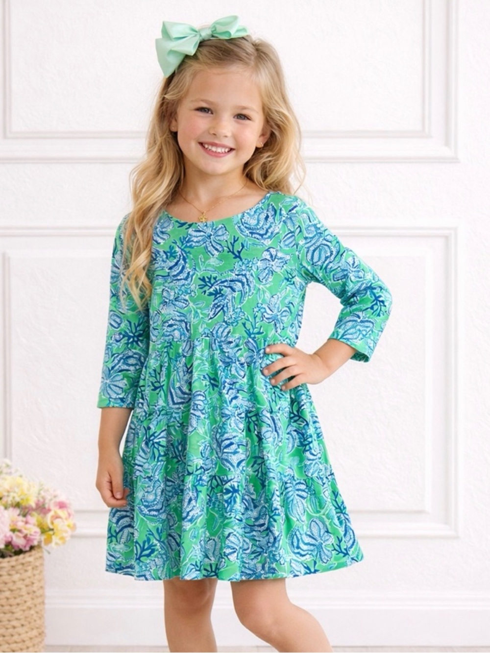 Lilly Pulitzer Keep It Reel Cabana Green Tiered Dress Sz M 6-7